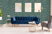 Обои Grandeco Elementum Винил на флизелине (0,53*10,05) Зеленый/Золото, Полоса/Рогожка арт-EE 1108 — фото 4, Обои для стен