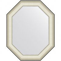 Зеркало Evoform Octagon 74x59 в багетной раме - Белая кожа с хромом 78 мм арт-BY 7443 — фото 1, Зеркала в ванную комнату
