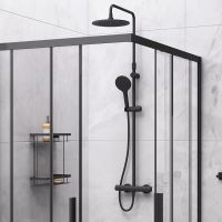 Комплект душевого уголка с душевой системой и аксессуарами AM.PM Gem S 120x90 профиль Черный матовый стекло прозрачное арт-WK93ES — фото 4, Прямоугольные душевые уголки