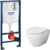 Комплект унитаза AM.PM Spirit FlashClean C701700WH+C707857WH с инсталляцией Grohe Rapid SL 38772001 с сиденьем Микролифт и клавишей смыва Хром арт-C701700WH+C707857WH+38772001 — фото 1, Комплекты унитаз + инсталляция