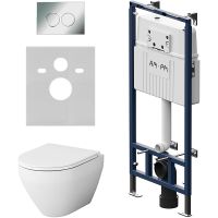 Комплект унитаза с инсталляцией AM.PM Spirit V2.0 FlashClean с сиденьем Микролифт и клавишей смыва Хром глянцевый арт-IS100151.701700 — фото 1, Комплекты унитаз + инсталляция