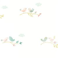 Обои детские Casadeco Rose Nino Винил на флизелине (0,53*10,05) Голубой/Розовый, Птицы арт-85586241 — фото 1, Обои для стен