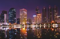 Фреска Ortograf Небоскребы 10061 Фактура бархат FX Флизелин (4,2*2,7) Фиолетовый/Оранжевый, Город арт-10061 (бархат FX) — фото 2, Фрески