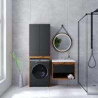 Шкаф пенал VIANT Бостон 65 над стиральной машиной Графит матовый Дуб Вотан арт-VBOS645G-SHSM — фото 5, Пеналы для ванной комнаты