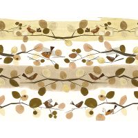 Панно Zambaiti Parati Satin Flowers IV Винил на флизелине (3*5,1) Желтый/Бежевый/Белый/Коричневый, Листья/Птицы арт-Z66892 — фото 1, Обои для стен