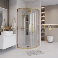 Душевой уголок Grossman Cosmo 100х100 профиль Золото сатин стекло прозрачное арт-301.K33.02.1010.32.00 — фото 1, Душевые уголки четверть круга