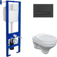 Комплект унитаза с инсталляцией Berges Atom с сиденьем Микролифт и Черной клавишей смыва арт-042442 — фото 1, Комплекты унитаз + инсталляция