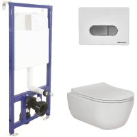 Комплект унитаза с инсталляцией Berges Ego Rimless с сиденьем Микролифт и клавишей смыва Хром арт-047237 — фото 1, Комплекты унитаз + инсталляция