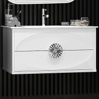 Тумба под раковину Opadiris Ибица 90 подвесная Белая глянцевая, Серебро арт-00-00003606 — фото 1, Тумбы под раковину