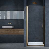 Душевая дверь Vincea Alpha 90 профиль Брашированное золото стекло прозрачное арт-VDP-3AL900CLG — фото 1, Распашные душевые двери