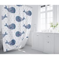 Шторка для ванны Fixsen Design Drop 180х200 Белая с синими китами арт-FX-1508 — фото 5, Шторы для ванной