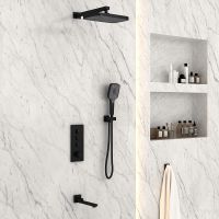 Душевая система Vincea с термостатом Черная матовая арт-VSFW-433T1MB — фото 1, Встраиваемые душевые комплекты