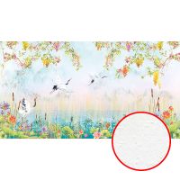 Фреска Ortograf Flora 31258 Фактура бархат FX Флизелин (5*2,7) Бирюзовый/Разноцветный, Птицы/Цветы арт-31258 (бархат FX) — фото 1, Фрески