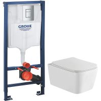 Комплект унитаза WellWant Tesoro WWU01111W с инсталляцией Grohe Rapid SL 38772001 с сиденьем Микролифт и клавишей смыва Хром арт-WWU01111W+38772001 — фото 1, Комплекты унитаз + инсталляция