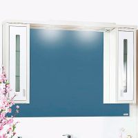 Зеркало со шкафом Бриклаер Бали 120 с подсветкой Светлая лиственница Белое глянцевое арт-4627125411984 — фото 1, Зеркальные шкафы в ванную