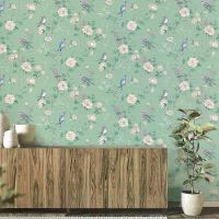 Обои Andrea Rossi Cheradi Винил на флизелине (1,06*10,05) Зеленый, Птицы/Цветы арт-54396-6 — фото 3, Обои для стен