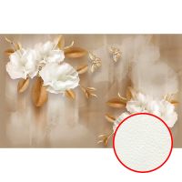 Фреска Ortograf 3D 6693 Фактура флок FLK Флизелин (4,3*2,7) Бежевый/Золото/Белый, Цветы/Абстракция арт-6693 (флок FLK) — фото 1, Фрески