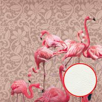 Фреска Ortograf Paradise 32232 Фактура флок FLK Флизелин (2,7*2,7) Бежевый/Розовый, Птицы/Орнамент арт-32232 (флок FLK) — фото 1, Фрески