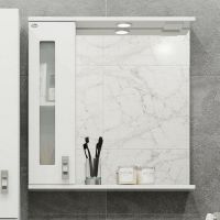 Зеркало со шкафом Onika Кристалл 67.02 с подсветкой Белое арт-206705 — фото 1, Зеркальные шкафы в ванную