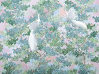 Фреска Ortograf Aurora 34123 Фактура флок FLK Флизелин (4*3) Зеленый/Розовый, Листья/Цветы/Птицы арт-34123 (флок FLK) — фото 2, Фрески