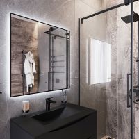 Зеркало Bond Cube 80x80 с подсветкой Черное с бесконтактным выключателем арт-M36ZE-8080 — фото 5, Зеркала в ванную комнату