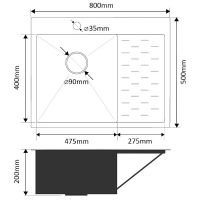 Кухонная мойка Fabia 80х50 Сатин арт-80503L — фото 5, Кухонные мойки