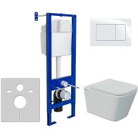 Комплект унитаза Berges Floe S Rimless с инсталляцией Atom с сиденьем Микролифт и Белой клавишей смыва арт-043368 — фото 1, Комплекты унитаз + инсталляция