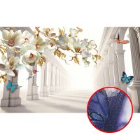 Фреска Ortograf 3D 33126 Фактура бархат серебро FX-S Флизелин (4,4*2,7) Белый, Архитектура/Цветы/Бабочки арт-33126 (бархат серебро FX-S) — фото 1, Фрески