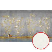 Фреска Ortograf Silver&Gold 32821 Фактура флок FLK Флизелин (4,5*2,7) Серый/Бежевый, Деревья/Цветы/Птицы арт-32821 (флок FLK) — фото 1, Фрески