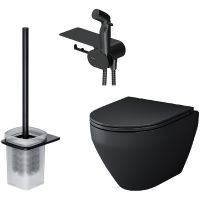 Унитаз AM.PM Spirit V2.0 FlashClean подвесной с гигиеническим душем и ершиком с сиденьем Микролифт арт-CK70H1103B — фото 1, Подвесные унитазы