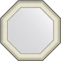 Зеркало Evoform Octagon 59x59 в багетной раме - Белая кожа с хромом 78 мм арт-BY 7446 — фото 1, Зеркала в ванную комнату