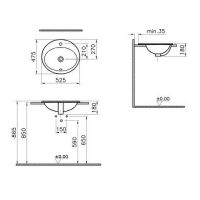 Товар: Раковина Vitra S20 53 Белая арт-5468B003-0001 - фото 4 Раковина Vitra S20 53 Белая арт-5468B003-0001 — фото 4, Раковины встраиваемые сверху