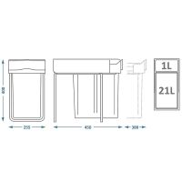 Система сортировки мусора Alveus Albio 20 1x21 L+0.5 L Серая арт-1090334 — фото 5, Системы сортировки мусора
