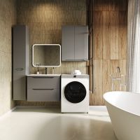 Шкаф пенал Style Line Марелла 30 L Люкс Plus с бельевой корзиной Серый матовый антискрейтч арт-СС-00002444 — фото 4, Пеналы для ванной комнаты