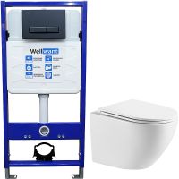 Комплект унитаза WellWant Aura WWU01121WK с инсталляцией WellWant Standart 50 WWISI111BB с сиденьем Микролифт и Черной матовой клавишей смыва арт-WWU01121WK+WWISI111BB — фото 1, Комплекты унитаз + инсталляция