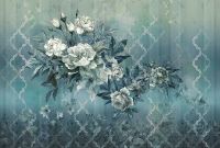 Фреска Ortograf Splendo 31727 Фактура флок FLK Флизелин (4*2,7) Бирюзовый, Цветы арт-31727 (флок FLK) — фото 2, Фрески