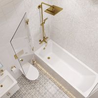 Шторка на ванну STWORKI Ольборг 70 профиль Золото стекло прозрачное арт-583128 — фото 3, Шторки для ванной распашные