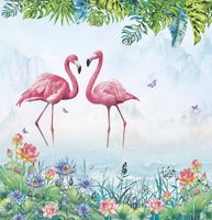 Фреска Ortograf Paradise 32247 Фактура флок FLK Флизелин (2,6*2,7) Голубой/Розовый/Зеленый, Птицы/Цветы/Листья арт-32247 (флок FLK) — фото 2, Фрески