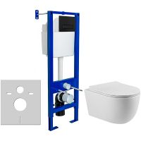 Комплект унитаза Vincea Evo Rimless VT1-34S с инсталляцией Berges Atom 410 040340 с сиденьем Микролифт и Черной матовой клавишей смыва арт-VT1-34S+040340 — фото 1, Комплекты унитаз + инсталляция