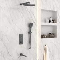Душевая система Vincea с термостатом Вороненая сталь арт-VSFW-433T1GM — фото 3, Встраиваемые душевые комплекты