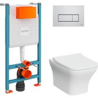 Комплект унитаза с инсталляцией Vitra Zentrum Square с сиденьем Микролифт и клавишей смыва Хром глянцевый арт-9875B003-7201 — фото 1, Комплекты унитаз + инсталляция