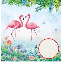 Фреска Ortograf Paradise 32247 Фактура флок FLK Флизелин (2,6*2,7) Голубой/Розовый/Зеленый, Птицы/Цветы/Листья арт-32247 (флок FLK) — фото 1, Фрески