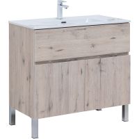 Тумба под раковину Aquanet Алвита New 90 Дуб веллингтон белый арт-303912 — фото 1, Тумбы под раковину