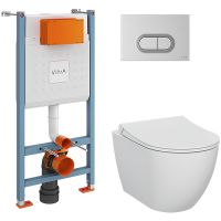 Комплект унитаза с инсталляцией Vitra Mia Round SmoothFlush с сиденьем Микролифт и клавишей смыва Хром матовый арт-9856B003-7200 — фото 1, Комплекты унитаз + инсталляция