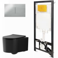 Комплект унитаза с инсталляцией Point Веста Черный матовый с сиденьем Микролифт и клавишей смыва Хром глянцевый арт-886914SIOO+PN41701BM — фото 1, Комплекты унитаз + инсталляция