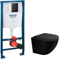 Комплект унитаза WellWant Aura WWU01122B с инсталляцией Grohe Rapid SL 38811KF0 с сиденьем Микролифт и Черной матовой клавишей смыва арт-WWU01122B+38811KF0 — фото 1, Комплекты унитаз + инсталляция