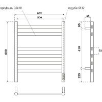Электрический полотенцесушитель Point Селена П6 500x600 диммер справа Графит премиум арт-PN16856GR — фото 3, Электрические полотенцесушители