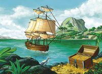 Фреска детская Ortograf Детские 5111 Фактура флок FLK Флизелин (2,2*1,6) Зеленый/Голубой/Коричневый, Корабли/Море арт-5111 (флок FLK) — фото 2, Фрески