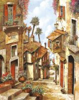 Фреска Ortograf Городской пейзаж живопись 11434 Фактура флок FLK Флизелин (2,15*2,7) Бежевый/Оранжевый/Голубой, Город/Живопись арт-11434 (флок FLK) — фото 2, Фрески