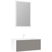 Тумба с раковиной Orka Cube 100 подвесная Бежевая матовая Белая арт-3000378 — фото 2, Тумбы с раковиной